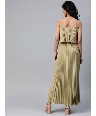 Olive Strappy Pleated Maxi Dress 3