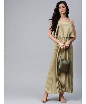 Olive Strappy Pleated Maxi Dress 4