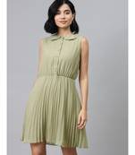 Olive Peterpan Sleeveless Pleated Belted Dress