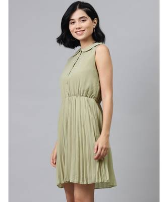 Olive Peterpan Sleeveless Pleated Belted Dress 2