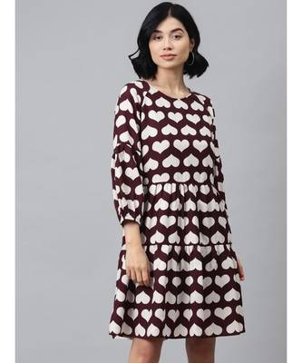 Maroon Heart Print Tiered Dress 1