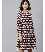 Maroon Heart Print Tiered Dress