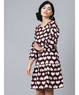 Maroon Heart Print Tiered Dress 2
