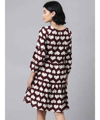 Maroon Heart Print Tiered Dress 3