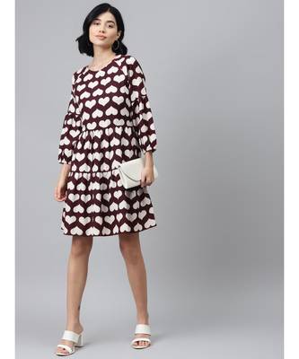Maroon Heart Print Tiered Dress 4