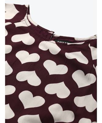 Maroon Heart Print Tiered Dress 5
