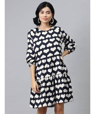Navy Heart Print Tiered Dress 1