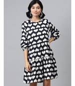 Navy Heart Print Tiered Dress