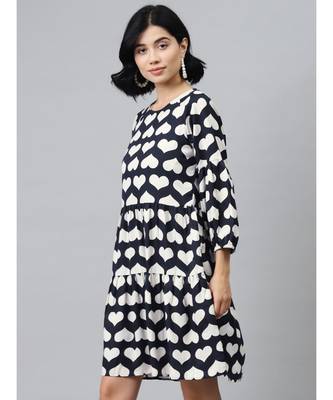 Navy Heart Print Tiered Dress 2