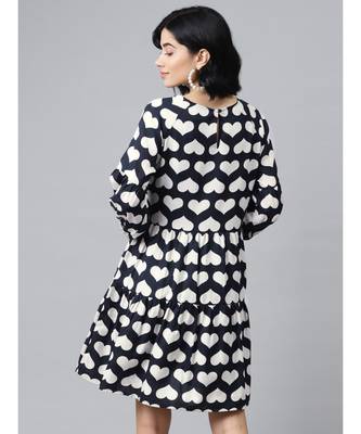 Navy Heart Print Tiered Dress 3