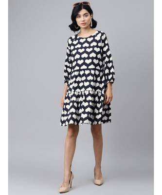 Navy Heart Print Tiered Dress 4