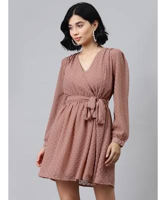 Dusty Pink Wrap Full Sleeve Dress 1