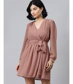 Dusty Pink Wrap Full Sleeve Dress