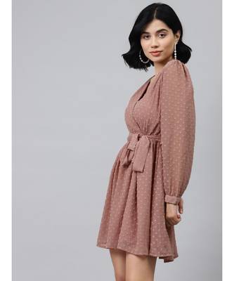 Dusty Pink Wrap Full Sleeve Dress 2