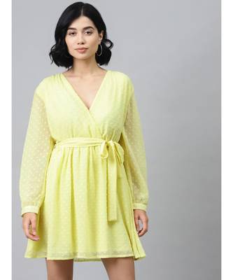 Yellow Wrap Full Sleeve Dress 1