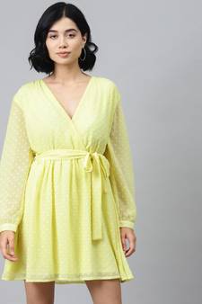 Yellow Wrap Full Sleeve Dress