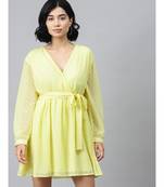 Yellow Wrap Full Sleeve Dress
