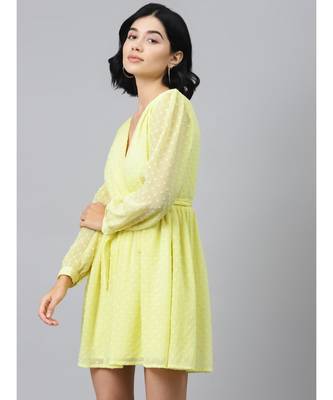 Yellow Wrap Full Sleeve Dress 2