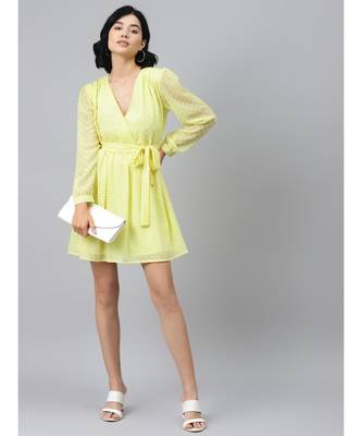 Yellow Wrap Full Sleeve Dress 4
