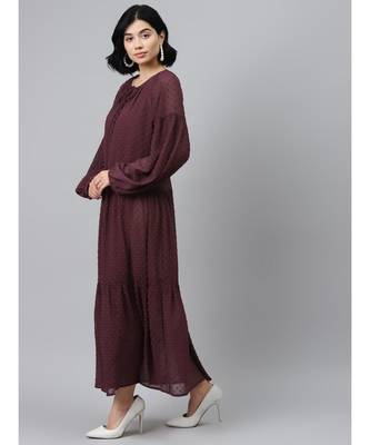 Burgundy Tiered Maxi Dress with Inner 2