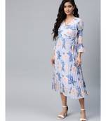 Light Blue Floral Pleated Midi Dress