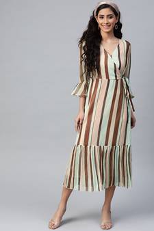 Multi Stripe Lurex Pleated Midi Dress