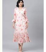 Light Pink Floral Pleated Midi Dress