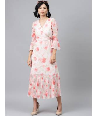 Light Pink Floral Pleated Midi Dress 4