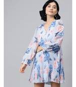 Light Blue Floral Pleated Skater Dress