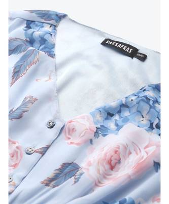 Light Blue Floral Pleated Skater Dress 5