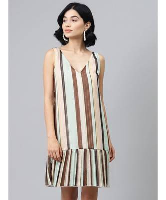 Multi Striped Lurex Pleated Dress 1