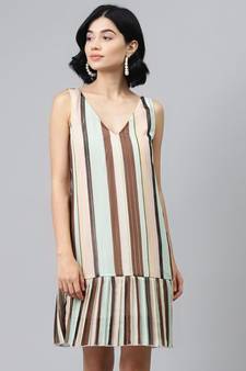 Multi Striped Lurex Pleated Dress