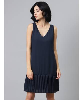 Navy Pleated Frill Hem Dress 1