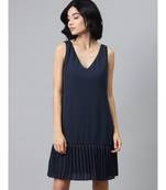 Navy Pleated Frill Hem Dress