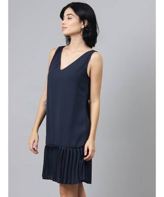 Navy Pleated Frill Hem Dress 2
