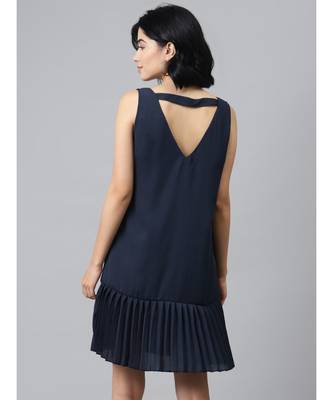 Navy Pleated Frill Hem Dress 3