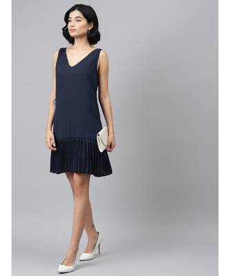 Navy Pleated Frill Hem Dress 4