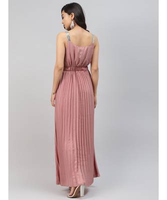 Pink Sequin Straps Pleated Maxi Dress 3