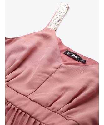 Pink Sequin Straps Pleated Maxi Dress 5