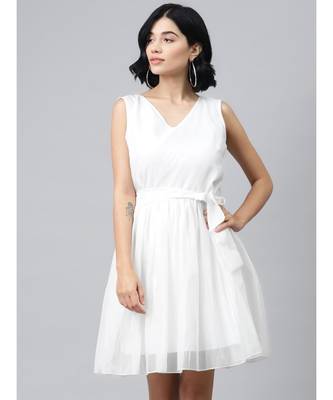 Off-White Sleeveless Belted Mini Dress 1