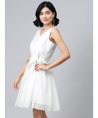 Off-White Sleeveless Belted Mini Dress 2