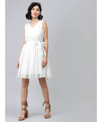 Off-White Sleeveless Belted Mini Dress 4