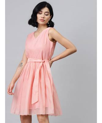 Pastel Pink Sleevelees Belted Mini Dress 1