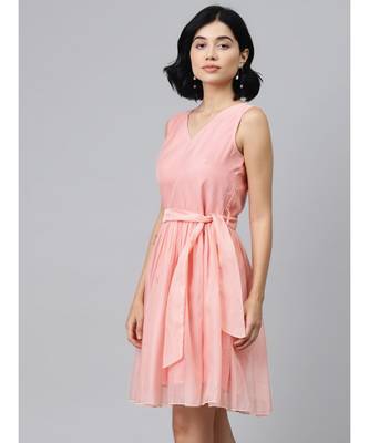 Pastel Pink Sleevelees Belted Mini Dress 2