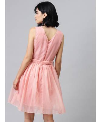 Pastel Pink Sleevelees Belted Mini Dress 3