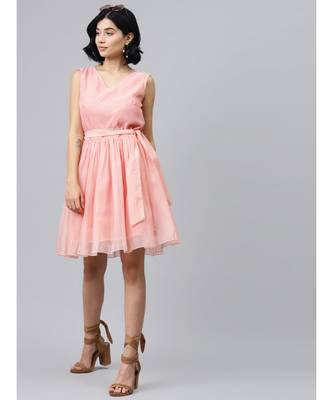 Pastel Pink Sleevelees Belted Mini Dress 4