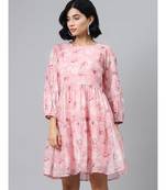 Pink Floral Drop Shoulder Tiered Dress