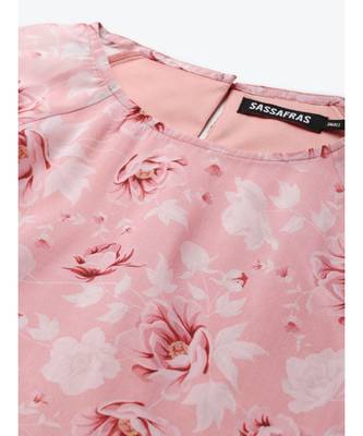 Pink Floral Drop Shoulder Tiered Dress 5