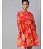 Fuchsia Floral Drop Shoulder Tiered Dress