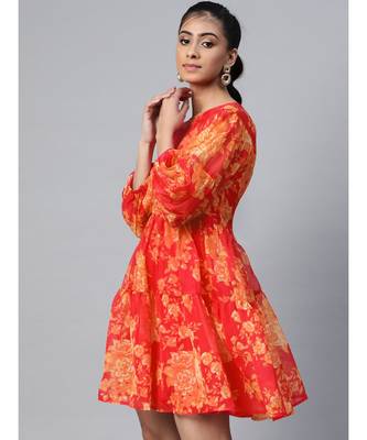 Fuchsia Floral Drop Shoulder Tiered Dress 2